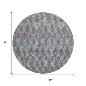 HomeRoots 8' Blue And Gray Diamond Washable Round Rug - Stain Resistant, UV Protected, Ideal for Homes & Patios 652614