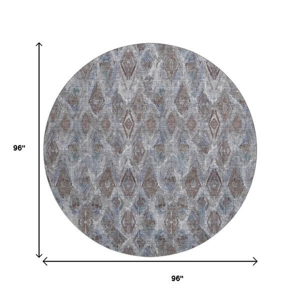 HomeRoots 8' Blue And Gray Diamond Washable Round Rug - Stain Resistant, UV Protected, Ideal for Homes & Patios 652614