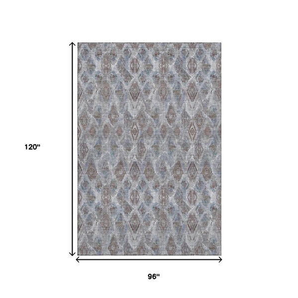 HomeRoots 8' X 10' Blue and Gray Diamond Washable Area Rug - Stylish, Stain-Resistant, UV Protected for Homes 652615