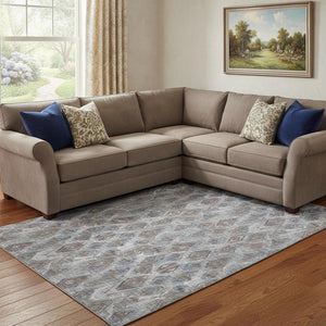 HomeRoots 8' X 10' Blue and Gray Diamond Washable Area Rug - Stylish, Stain-Resistant, UV Protected for Homes 652615