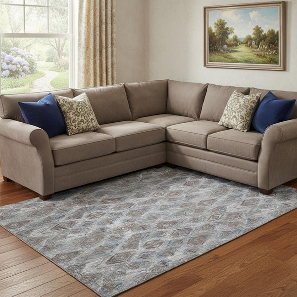 HomeRoots 8' X 10' Blue and Gray Diamond Washable Area Rug - Stylish, Stain-Resistant, UV Protected for Homes 652615