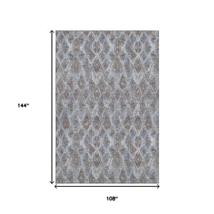 HomeRoots 9' X 12' Blue and Gray Diamond Area Rug – Washable, UV-Protected, Durable Design for High-Traffic Spaces 652616