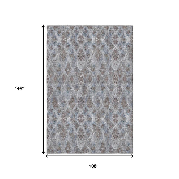 HomeRoots 9' X 12' Blue and Gray Diamond Area Rug – Washable, UV-Protected, Durable Design for High-Traffic Spaces 652616