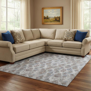 HomeRoots 9' X 12' Blue and Gray Diamond Area Rug – Washable, UV-Protected, Durable Design for High-Traffic Spaces 652616