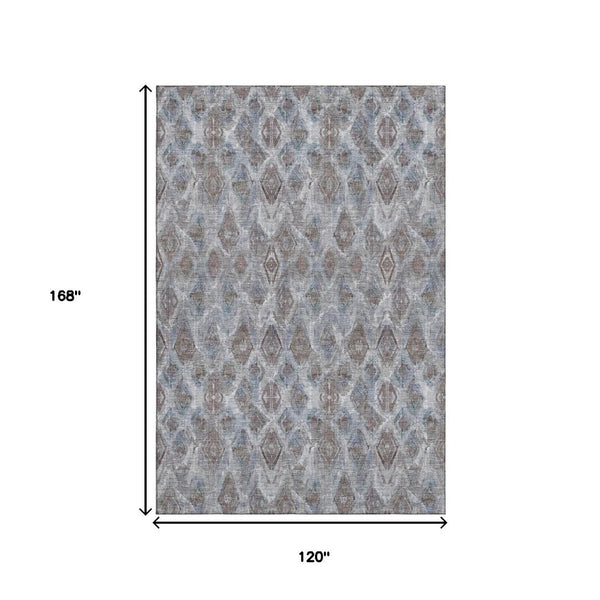 HomeRoots 10' Blue and Gray Diamond Washable Area Rug - Durable, UV-Protected, and Perfect for Homes with Kids & Pets 652617