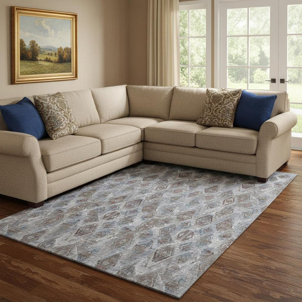HomeRoots 10' Blue and Gray Diamond Washable Area Rug - Durable, UV-Protected, and Perfect for Homes with Kids & Pets 652617