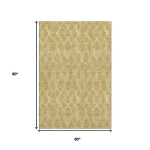 HomeRoots 5' X 8' Gold and Beige Diamond Area Rug - Washable, UV Protected, Stain Resistant for Busy Homes 652619