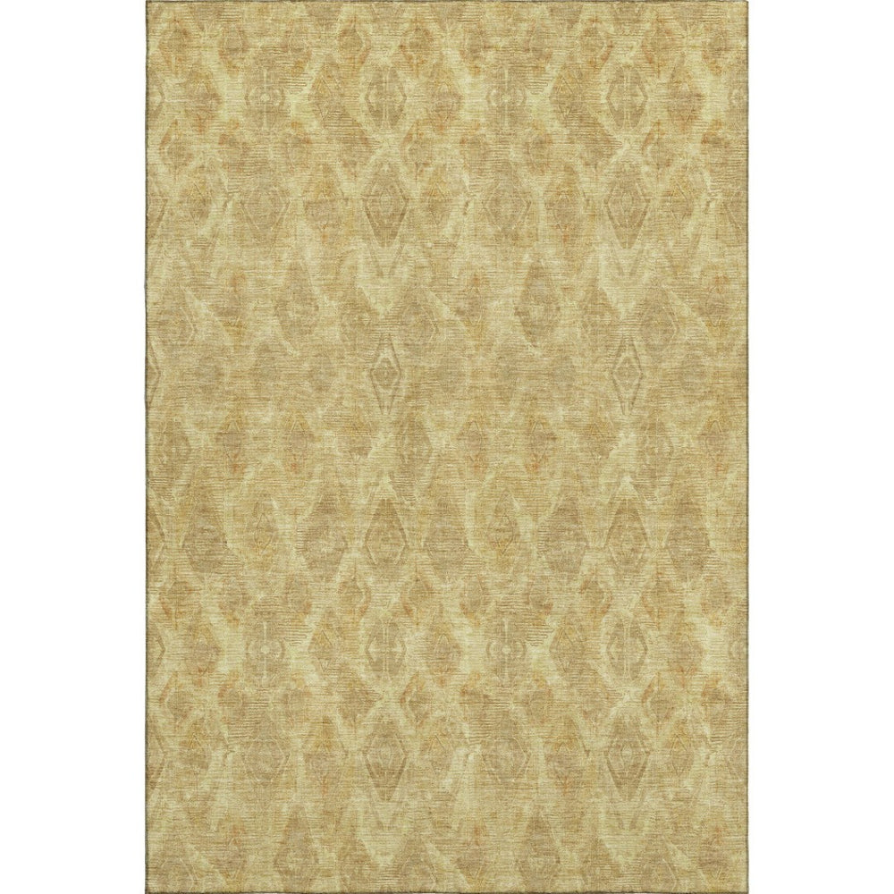 HomeRoots 5' X 8' Gold and Beige Diamond Area Rug - Washable, UV Protected, Stain Resistant for Busy Homes 652619