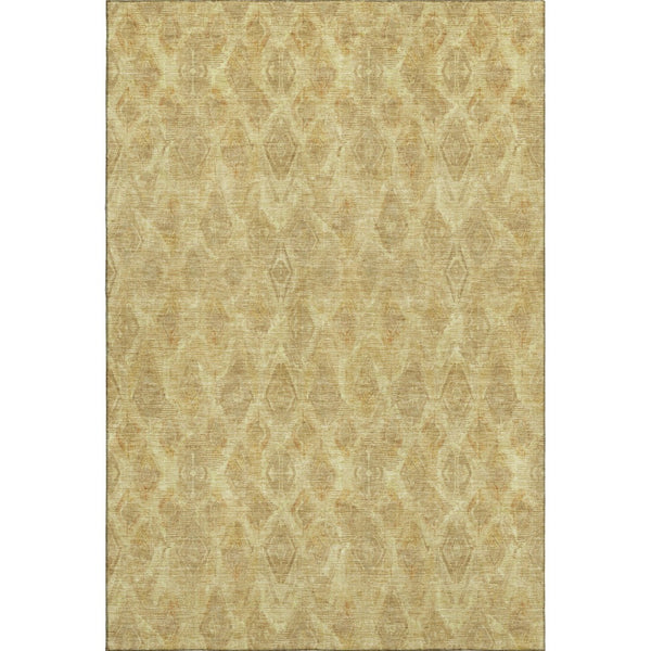 HomeRoots 5' X 8' Gold and Beige Diamond Area Rug - Washable, UV Protected, Stain Resistant for Busy Homes 652619