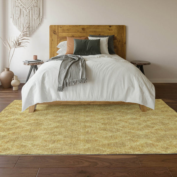 HomeRoots 5' X 8' Gold and Beige Diamond Area Rug - Washable, UV Protected, Stain Resistant for Busy Homes 652619