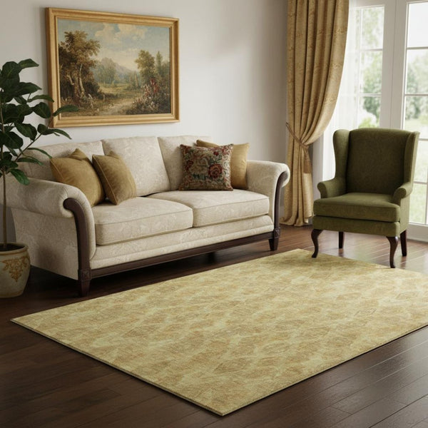 HomeRoots 5' X 8' Gold and Beige Diamond Area Rug - Washable, UV Protected, Stain Resistant for Busy Homes 652619