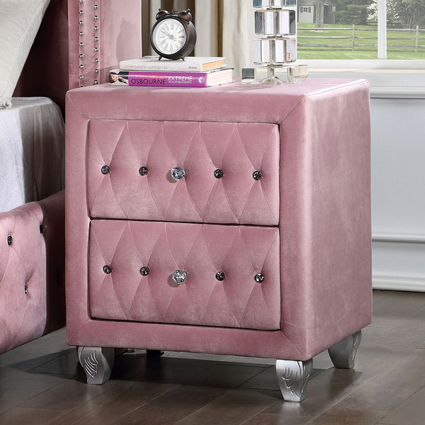 English Elm Beautiful Tufted Pink Nightstand with Crystal Acrylic Knobs, Flannelette Upholstery, 2-Drawer Storage, Silver Cabriole Legs B011P218332