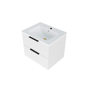 English Elm 24 Compact Bathroom Vanity with Sink — Floor-Standing Stability, Soft-Close Drawers, Large Storage, Durable Finish Matte White 26.38 L x 22.83 W x 7.87 H W3520S00004