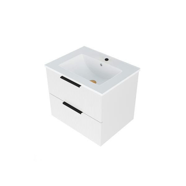 English Elm 24 Compact Bathroom Vanity with Sink — Floor-Standing Stability, Soft-Close Drawers, Large Storage, Durable Finish Matte White 26.38 L x 22.83 W x 7.87 H W3520S00004