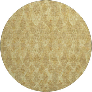 HomeRoots 8' Gold and Beige Diamond Washable Round Rug - Stain-Resistant, UV Protected, Perfect for Any Space! 652620