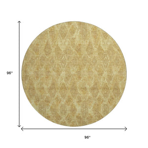 HomeRoots 8' Gold and Beige Diamond Washable Round Rug - Stain-Resistant, UV Protected, Perfect for Any Space! 652620