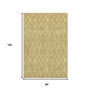HomeRoots 8' X 10' Gold and Beige Diamond Washable Area Rug - Durable, Stain Resistant with UV Protection 652621