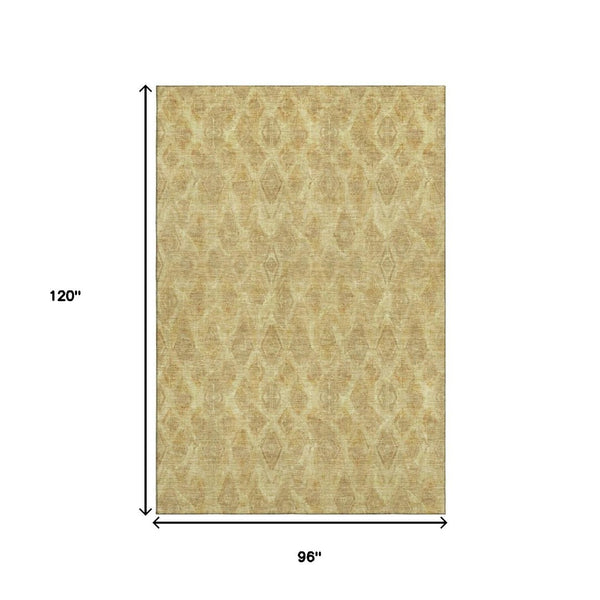 HomeRoots 8' X 10' Gold and Beige Diamond Washable Area Rug - Durable, Stain Resistant with UV Protection 652621
