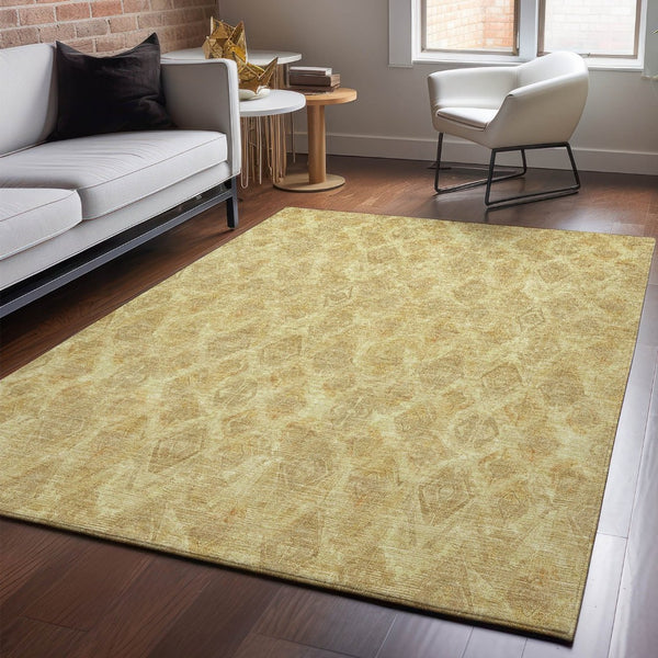 HomeRoots 8' X 10' Gold and Beige Diamond Washable Area Rug - Durable, Stain Resistant with UV Protection 652621