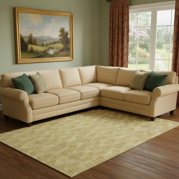 HomeRoots 8' X 10' Gold and Beige Diamond Washable Area Rug - Durable, Stain Resistant with UV Protection 652621