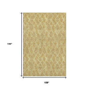 HomeRoots 9' X 12' Gold and Beige Diamond Area Rug - Washable, UV-Protected, Stain-Resistant, Durable Style 652622