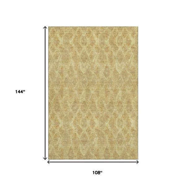 HomeRoots 9' X 12' Gold and Beige Diamond Area Rug - Washable, UV-Protected, Stain-Resistant, Durable Style 652622