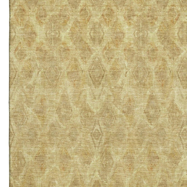 HomeRoots 9' X 12' Gold and Beige Diamond Area Rug - Washable, UV-Protected, Stain-Resistant, Durable Style 652622