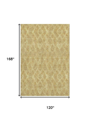 HomeRoots 10' X 14' Gold and Beige Diamond Area Rug - Washable, UV Protected for High-Traffic Spaces 652623