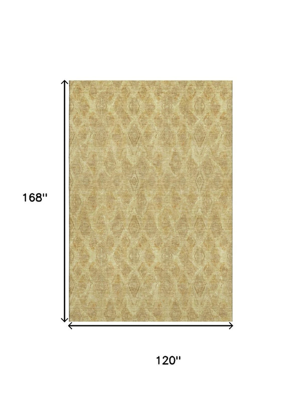 HomeRoots 10' X 14' Gold and Beige Diamond Area Rug - Washable, UV Protected for High-Traffic Spaces 652623