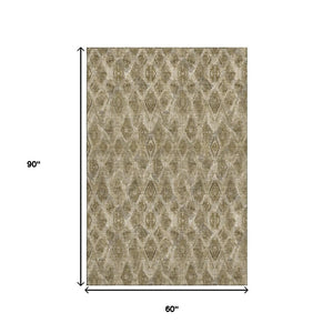 HomeRoots 5' X 8' Coffee and Beige Diamond Area Rug - Washable, UV Protected, Stain Resistant, Durable Design 652625