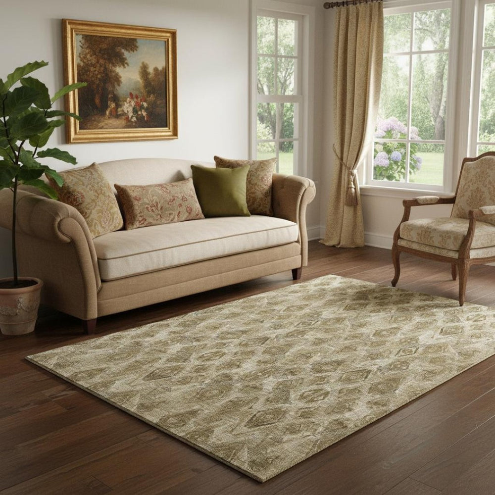 HomeRoots 5' X 8' Coffee and Beige Diamond Area Rug - Washable, UV Protected, Stain Resistant, Durable Design 652625