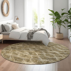 HomeRoots 8' Coffee and Beige Diamond Round Area Rug - Washable, Stain Resistant, UV Protected for Homes 652626
