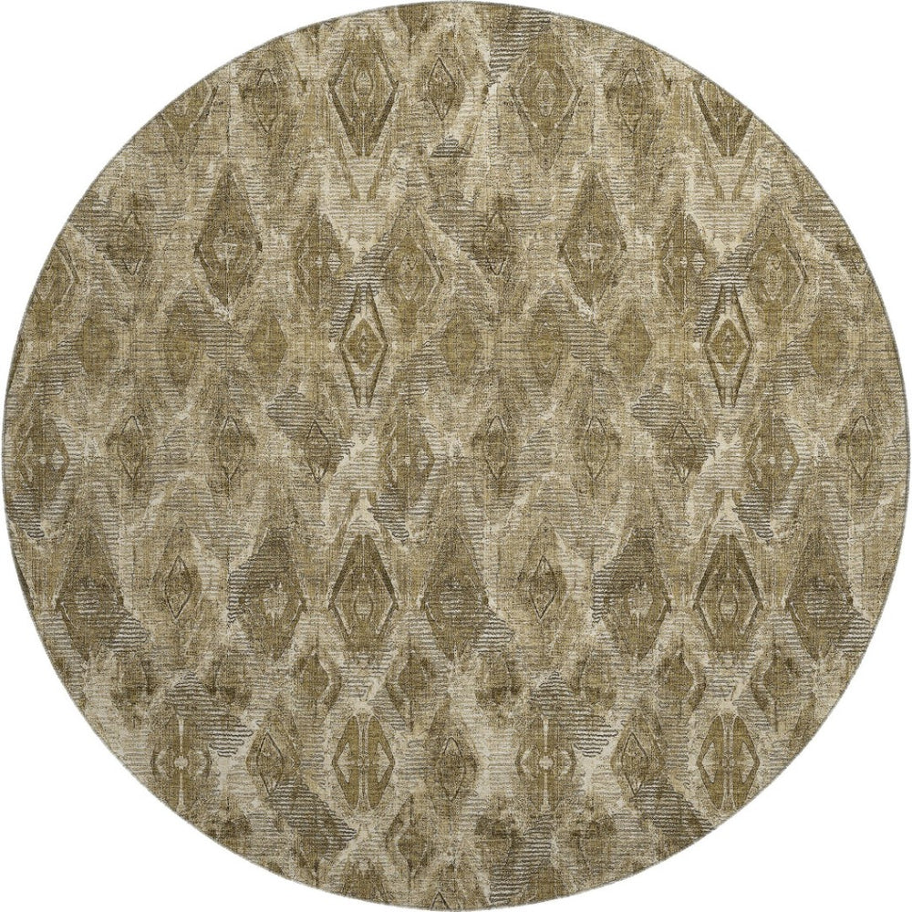 HomeRoots 8' Coffee and Beige Diamond Round Area Rug - Washable, Stain Resistant, UV Protected for Homes 652626