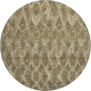 HomeRoots 8' Coffee and Beige Diamond Round Area Rug - Washable, Stain Resistant, UV Protected for Homes 652626