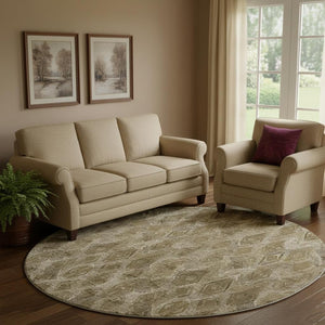 HomeRoots 8' Coffee and Beige Diamond Round Area Rug - Washable, Stain Resistant, UV Protected for Homes 652626