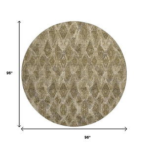 HomeRoots 8' Coffee and Beige Diamond Round Area Rug - Washable, Stain Resistant, UV Protected for Homes 652626