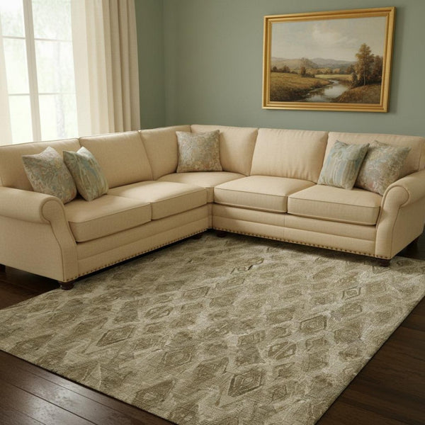 HomeRoots 8' X 10' Durable Coffee and Beige Diamond Area Rug with UV Protection for Homes, Patios, and Playrooms 652627