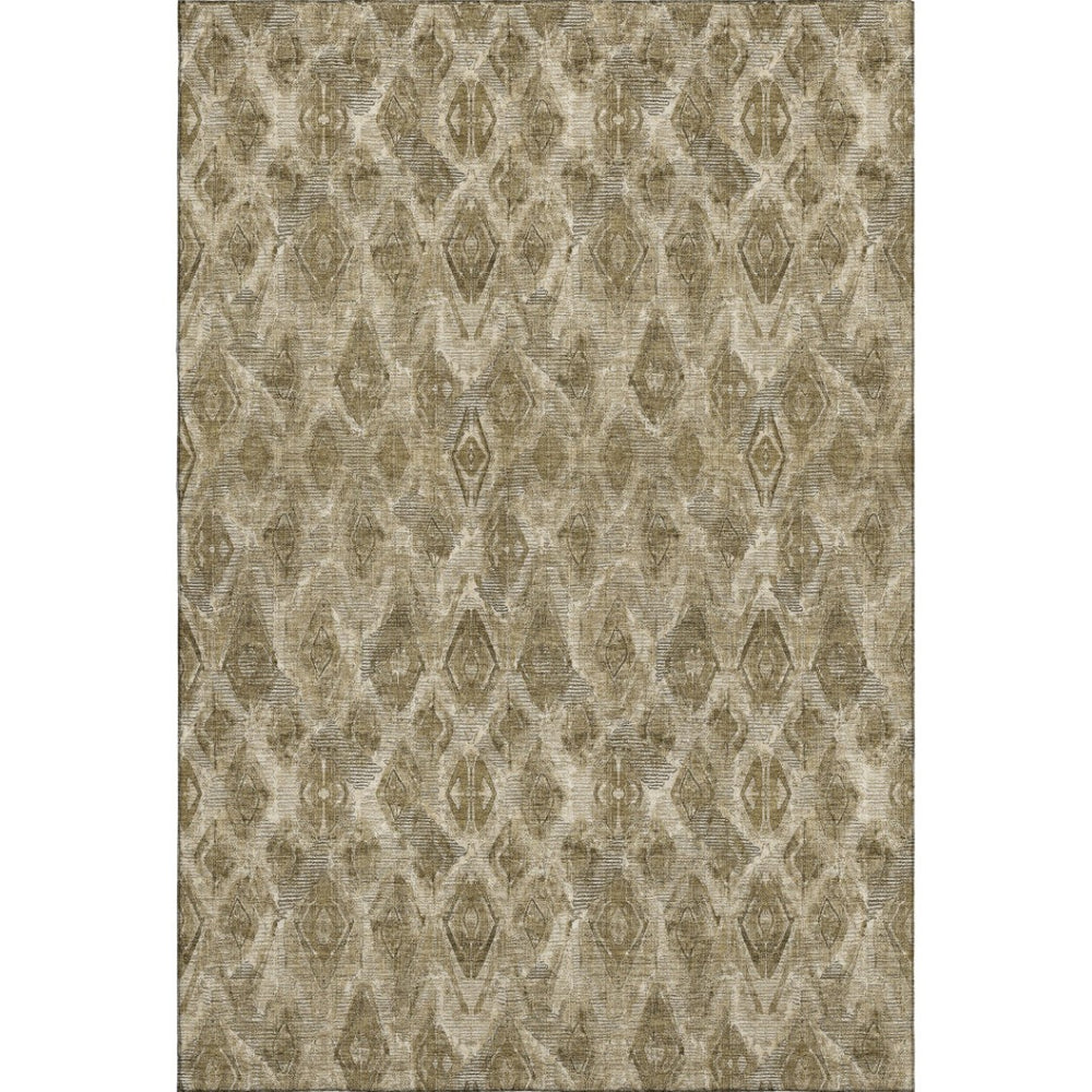 HomeRoots 9' X 12' Stylish Coffee and Beige Diamond Washable Area Rug with Stain and UV Protection Features 652628
