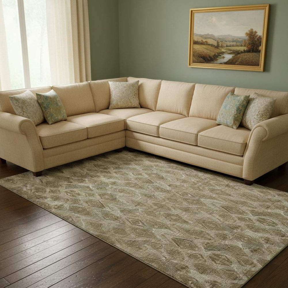 HomeRoots 9' X 12' Stylish Coffee and Beige Diamond Washable Area Rug with Stain and UV Protection Features 652628