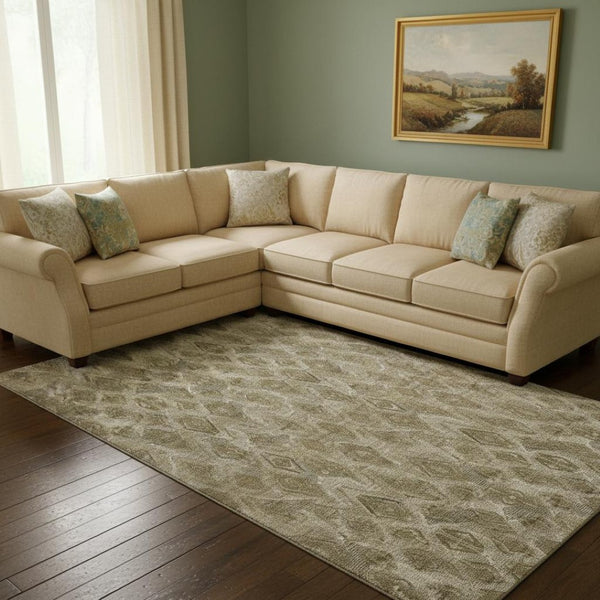 HomeRoots 9' X 12' Stylish Coffee and Beige Diamond Washable Area Rug with Stain and UV Protection Features 652628