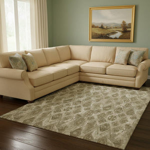 HomeRoots 10' Coffee and Beige Diamond Area Rug - Washable, UV Protected, Perfect for Busy Homes & Spaces! 652629