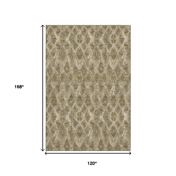 HomeRoots 10' Coffee and Beige Diamond Area Rug - Washable, UV Protected, Perfect for Busy Homes & Spaces! 652629
