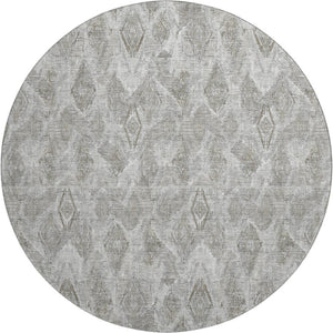 HomeRoots 8' Stylish Silver and Gray Diamond Washable Round Rug with UV Protection for Durable Living Spaces 652632