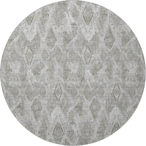 HomeRoots 8' Stylish Silver and Gray Diamond Washable Round Rug with UV Protection for Durable Living Spaces 652632