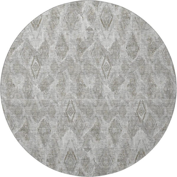 HomeRoots 8' Stylish Silver and Gray Diamond Washable Round Rug with UV Protection for Durable Living Spaces 652632