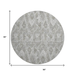 HomeRoots 8' Stylish Silver and Gray Diamond Washable Round Rug with UV Protection for Durable Living Spaces 652632