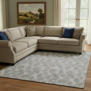 HomeRoots 8' X 10' Stylish Silver and Gray Diamond Washable Area Rug with UV Protection for High-Traffic Spaces 652633