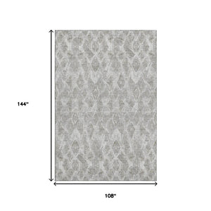 HomeRoots 9' X 12' Stylish Silver & Gray Diamond Washable Area Rug - Durable, Stain Resistant & UV Protected 652634