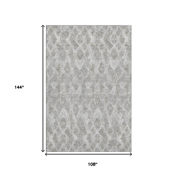HomeRoots 9' X 12' Stylish Silver & Gray Diamond Washable Area Rug - Durable, Stain Resistant & UV Protected 652634