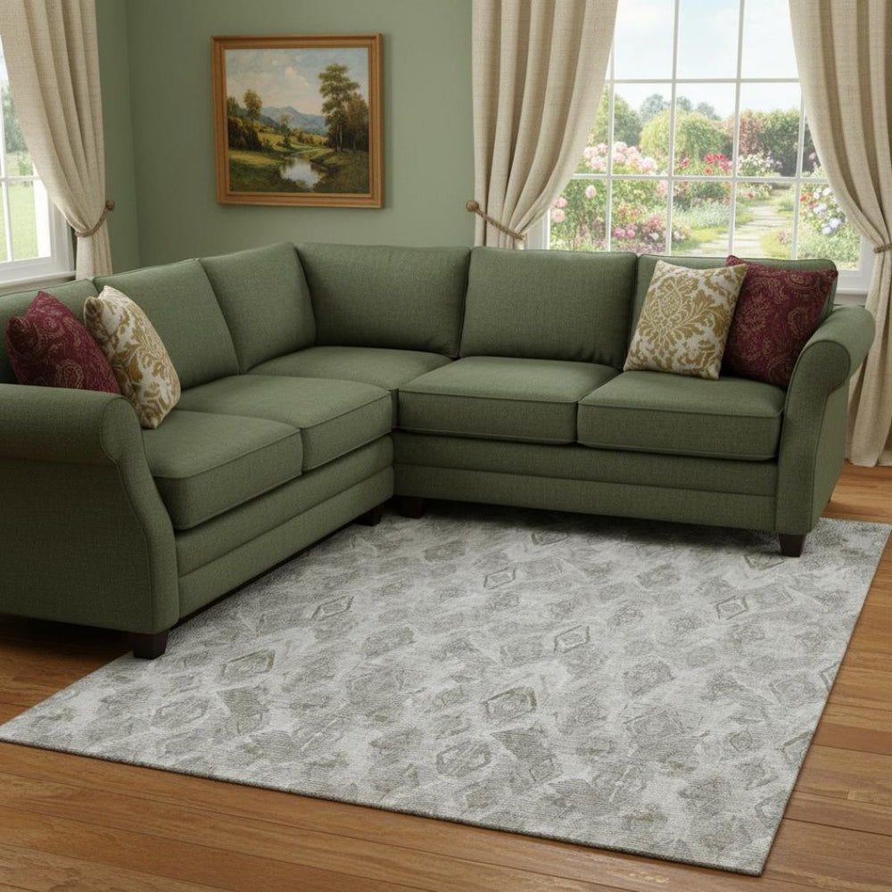 HomeRoots 9' X 12' Stylish Silver & Gray Diamond Washable Area Rug - Durable, Stain Resistant & UV Protected 652634